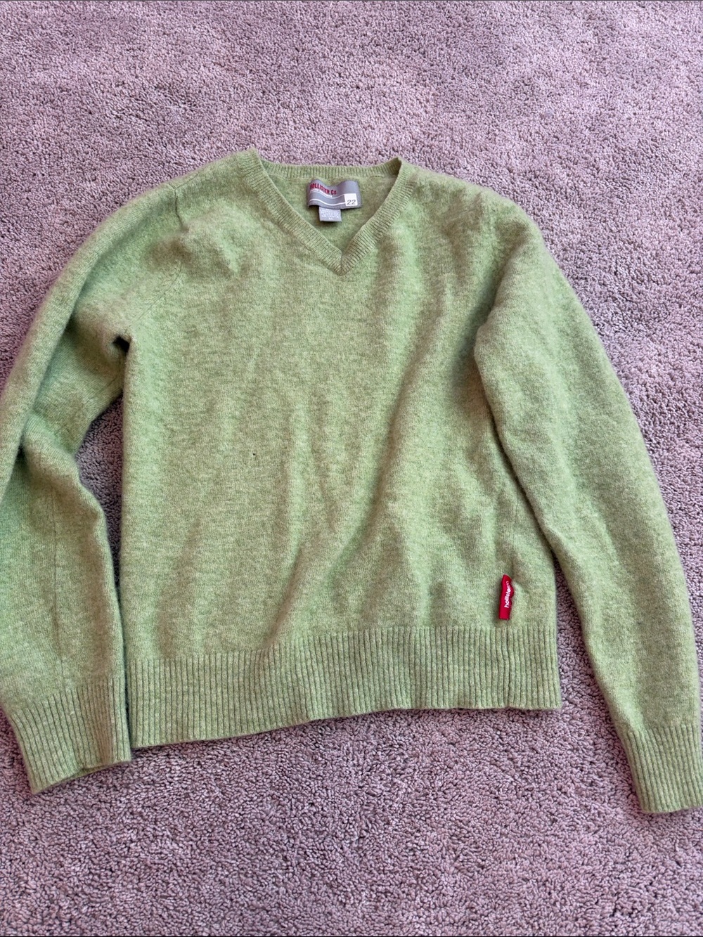 Hollister Light Green V-Neck Wool Blend Sweater